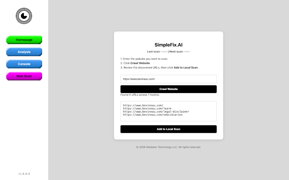 SimpleFix.AI website scan setup